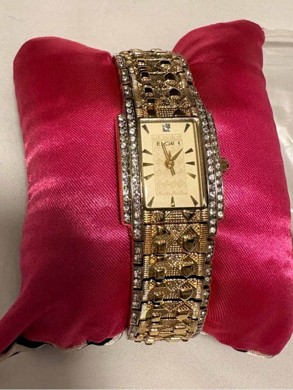 Elgin Gold-Tone Crystal Accent Bracelet Watch
